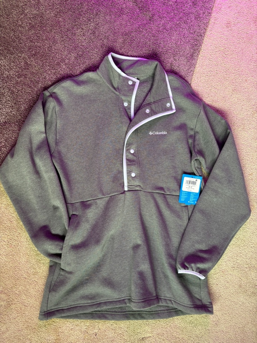 Columbia Grey & Purple Half Snap Button Pullover/Jacket/Sweatshirt, Relaxed Fit